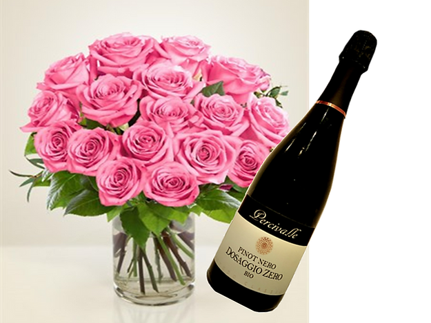 Bouquet di 21 rose con spumante da 75ml